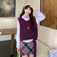 慕兔法式气质宽松长袖衬衫搭配搭配针织马甲两件套女2025秋季新款