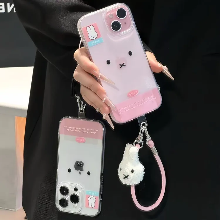 可爱毛绒米菲兔适用苹果17手机壳iphone16挂绳小米15vivo华为oppo