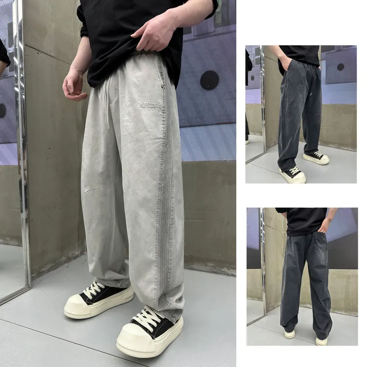 潮百搭运动春季抽绳直筒裤卫裤裤子男士SEVEN直筒休闲裤长裤6975