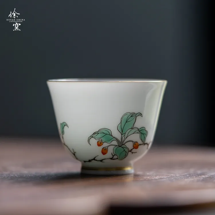 徐窑新品 枸杞金钟杯 景德镇粉彩手绘主人杯品茗杯茶器喝茶送礼