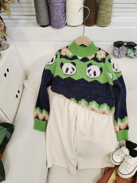 YIYANG秋冬新款男童女童秋冬圆领保暖衣服时尚提花套头儿童毛衣