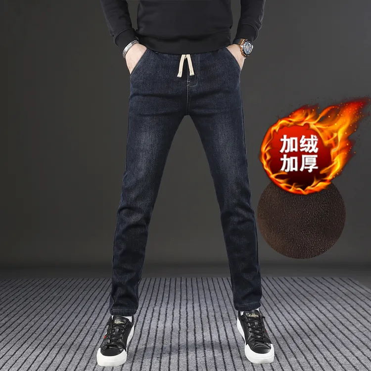 范莉泰加绒加厚牛仔裤男款秋冬爆款2025新款修身直筒秋冬男士裤子