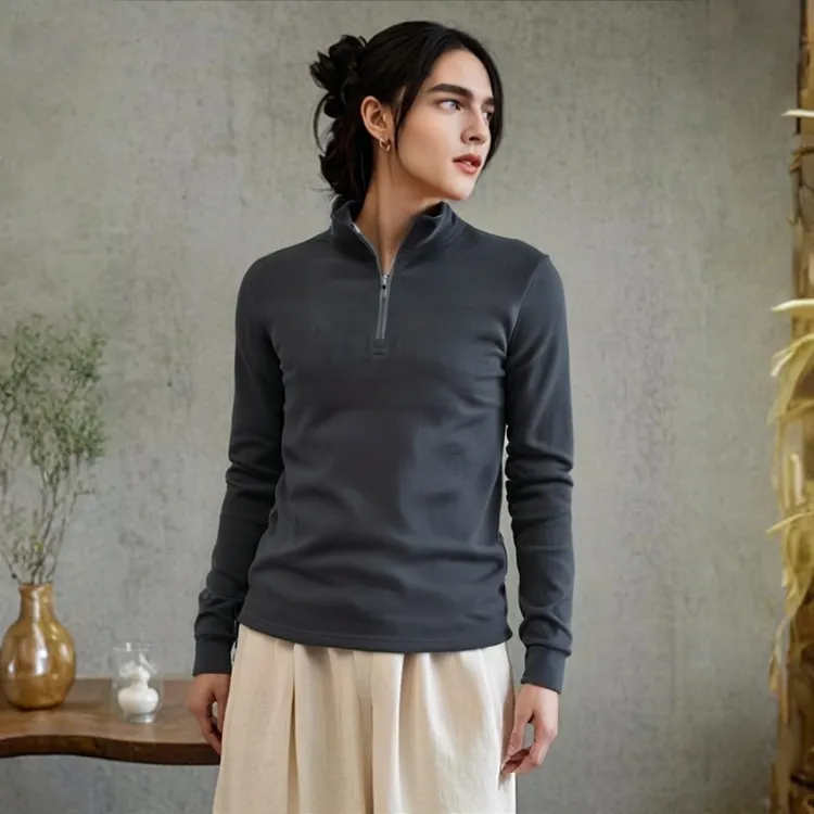 双面德绒卫衣男冬季加绒保暖拉链半高领打底衫t恤男磨毛纯色内搭