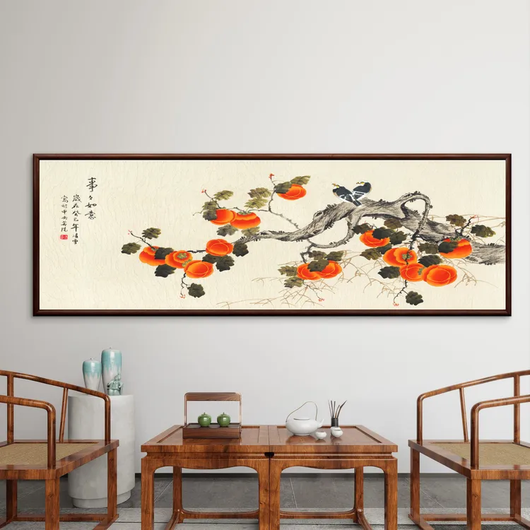 304-60*180事事如意新中式国画横幅画适用于客厅餐厅茶室装饰