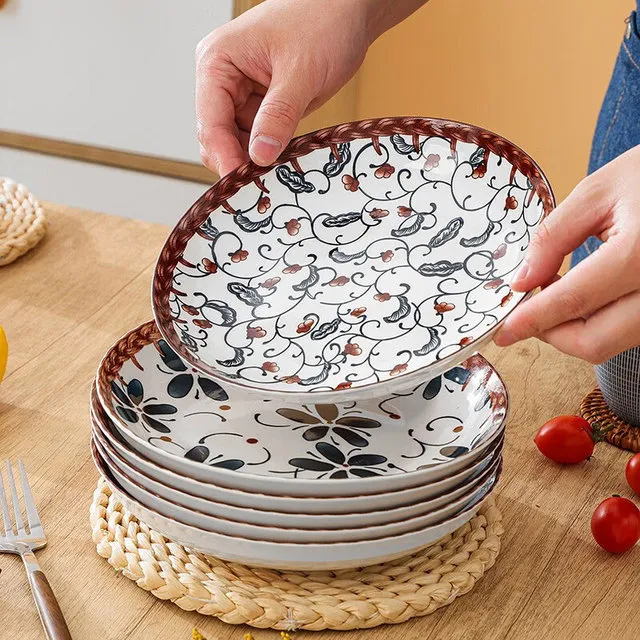 盘子菜盘家用釉下彩餐盘陶瓷日式高级感炒菜碟子深盘轻奢套装餐具