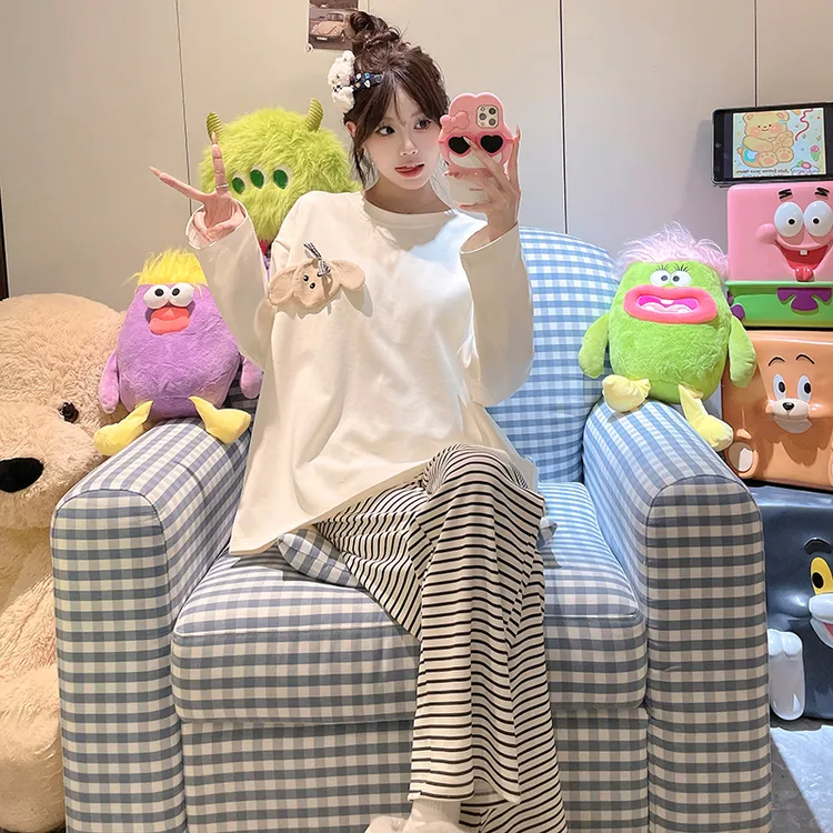 睡衣女春秋款2025新款条纹简约风秋冬季可外穿长袖家居服夏天套装