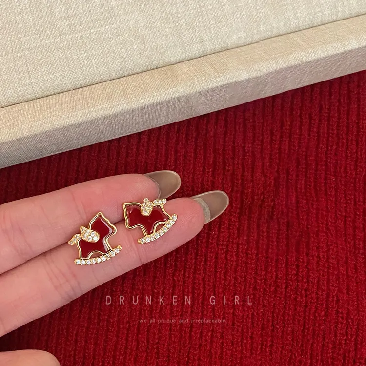 铜合金珐琅耳饰 春节新年马年套装新款红色小马项链耳环套装耳饰