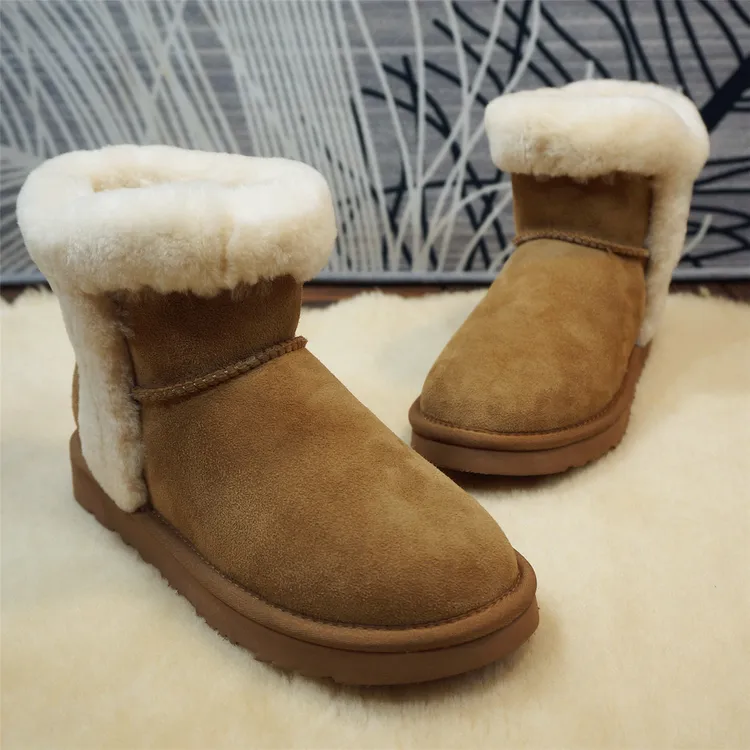 新款短筒靴 真皮毛一体女士雪地靴冬季保暖套筒女靴27-13C