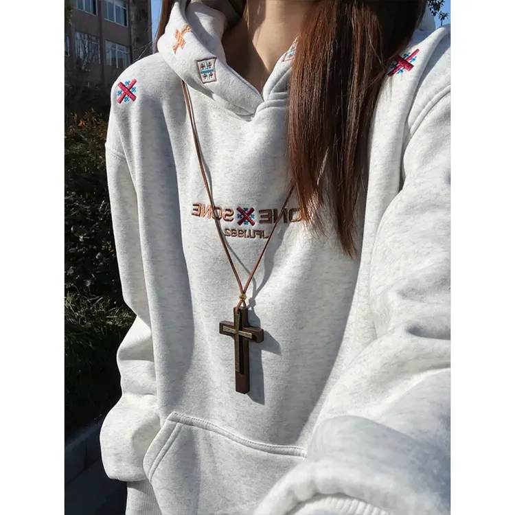 美式重磅刺绣连帽加绒卫衣男潮牌秋冬新款宽松设计感休闲帽衫外套