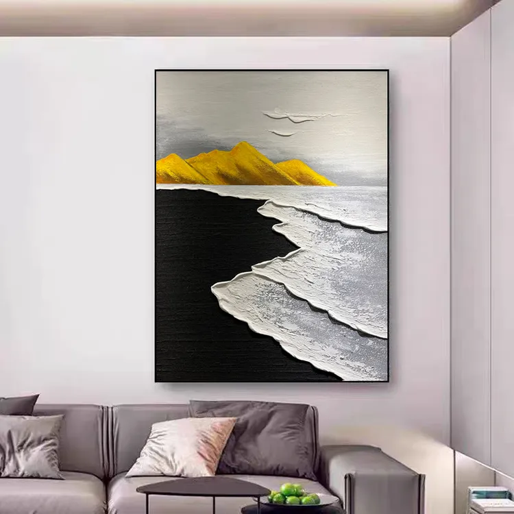 纯手绘油画弹射海浪金山捡漏钻石画日照金山四姑娘山客厅装饰画