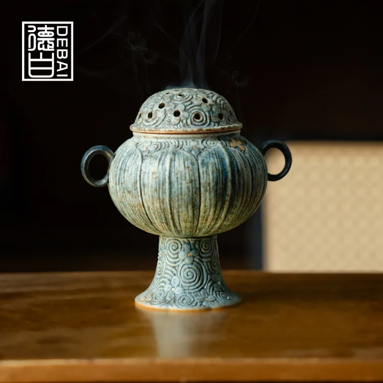 德白创意新款陶瓷香炉家用室内仿古万彩祥云纹允鼎熏香炉禅意摆件