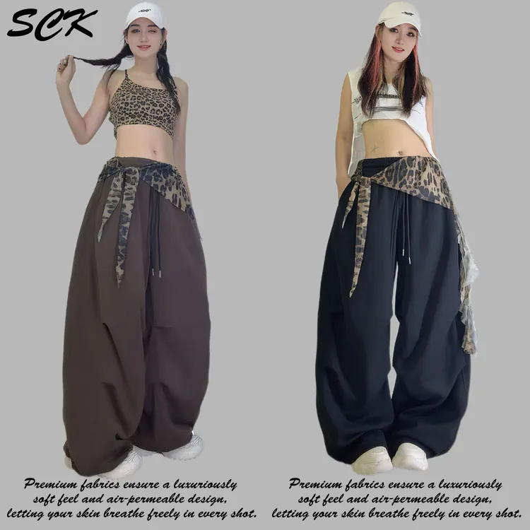 时超康SHI.CHAO.KANG.嘻哈休闲女装裤街舞豹纹飞边阔腿裤2592款