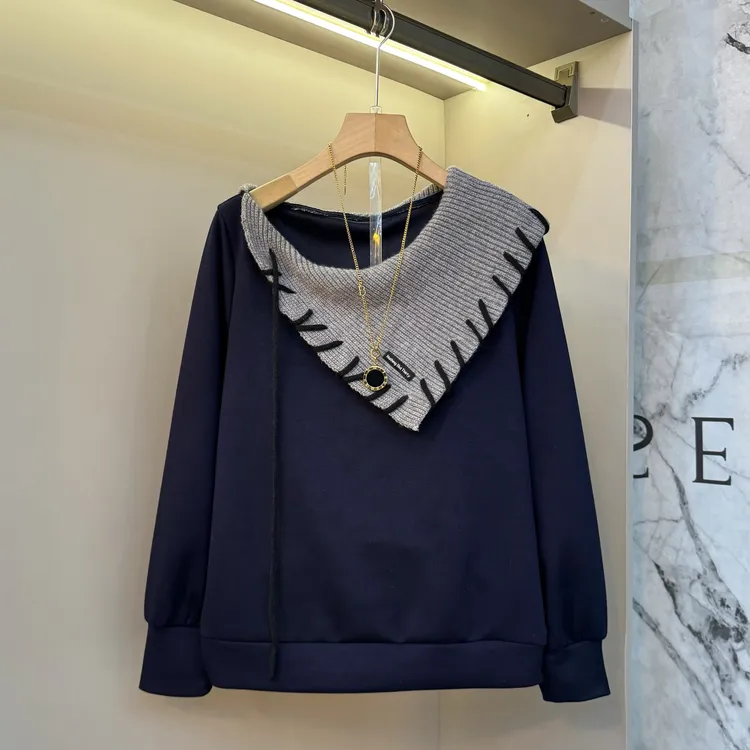 2025秋季新款设计款小众复古时尚百搭甜辣针织大翻领长袖卫衣918