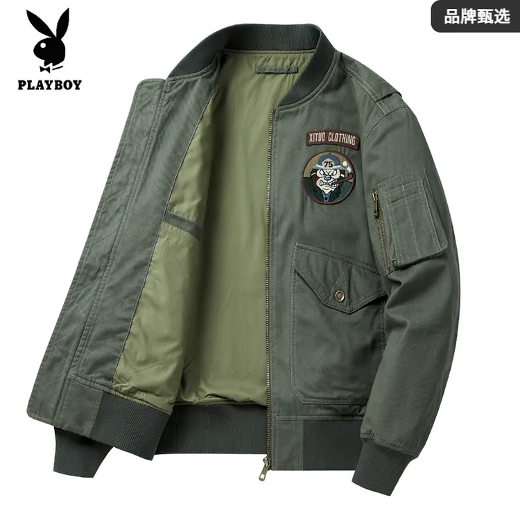 PLAYBOY/花花公子秋季新款飞行服工装风男士夹克重工刺绣百搭外套
