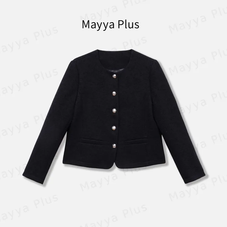 【中古小香】Mayya Plus麦芽定制秋冬流光风气质黑色女外套32537200
