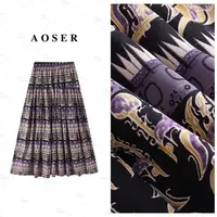 AOSER复古法式气质印花A字高腰裙女装时尚长款A字半身裙1001