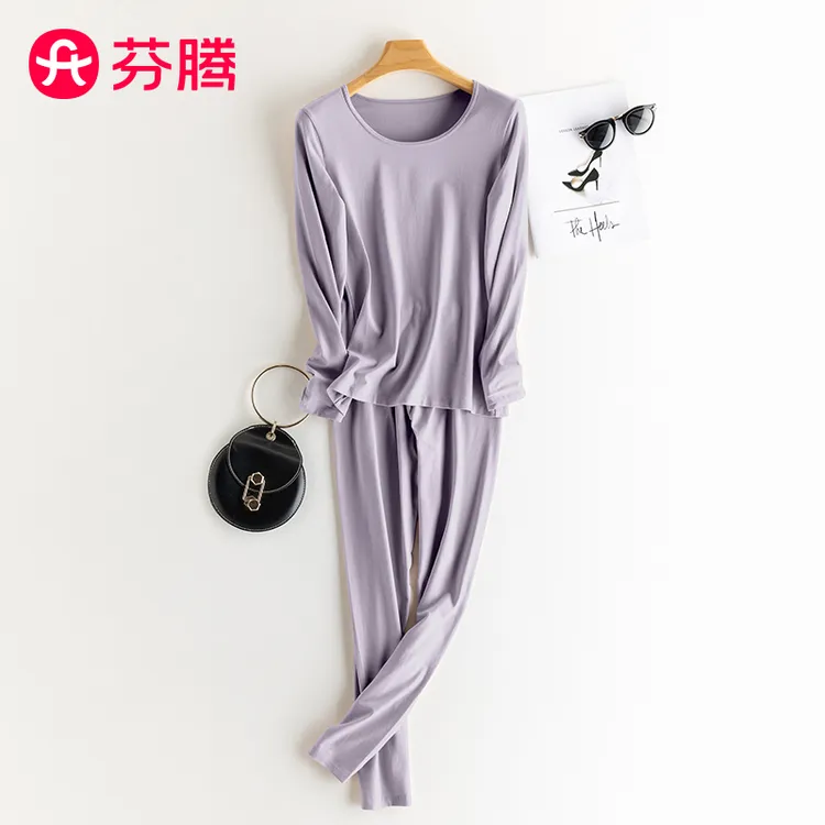 芬腾纯棉保暖内衣秋衣秋裤女士套装薄款棉莱卡春秋打底圆领套装