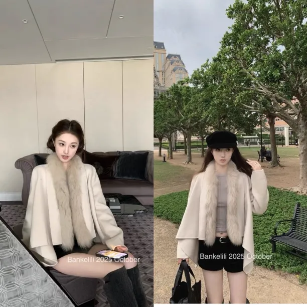 （浠儿家）北川景子' 系斗篷双面呢开衫