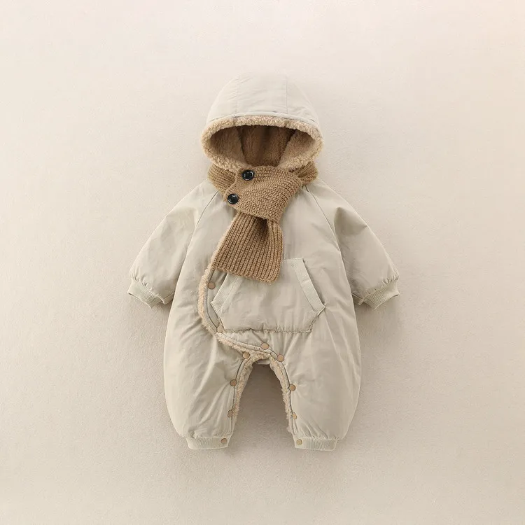 婴儿衣服冬季防风外套加厚夹棉宝宝棉袄连体哈衣可爱外出服冬爬服
