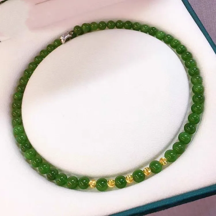 母亲节礼物足金999猫眼珠天然和田碧玉转运珠项链送妈妈婆婆颈饰
