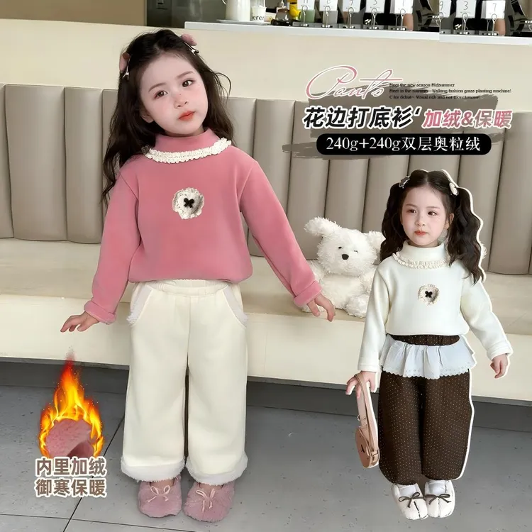 女童套头加厚长袖森系打底衫女冬季冬装秋冬A类双层保暖加绒儿童