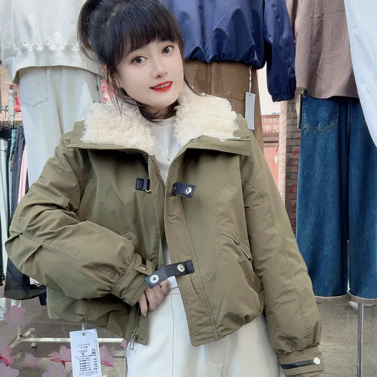 秋冬新款加厚大毛领鸭绒内胆短版洋气保暖棉衣棉服女时尚流行潮牌