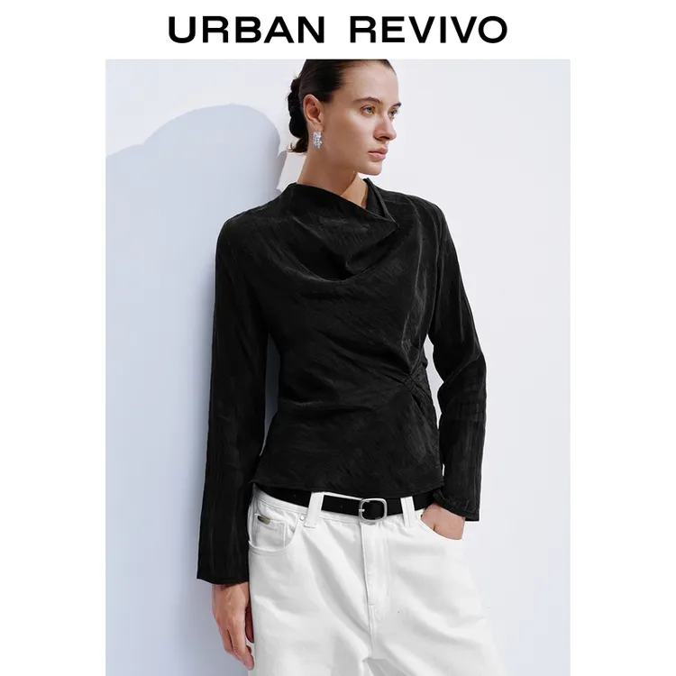 UR2026春季新款女装简约气质荡领长袖罩衫衬衫UWM250146