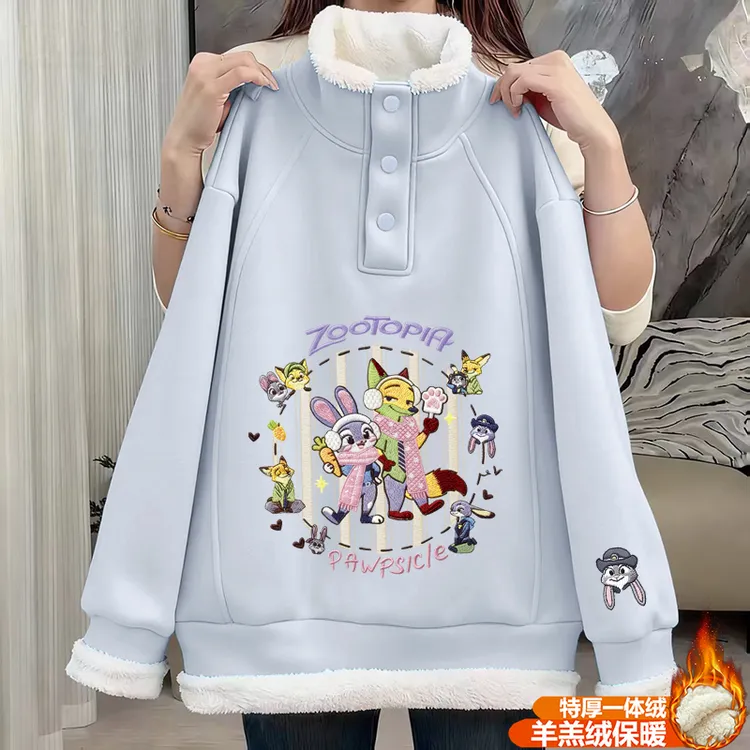 儿童2026新款特厚羊羔绒休闲印花冬季洋气百搭保暖立领年服卫衣