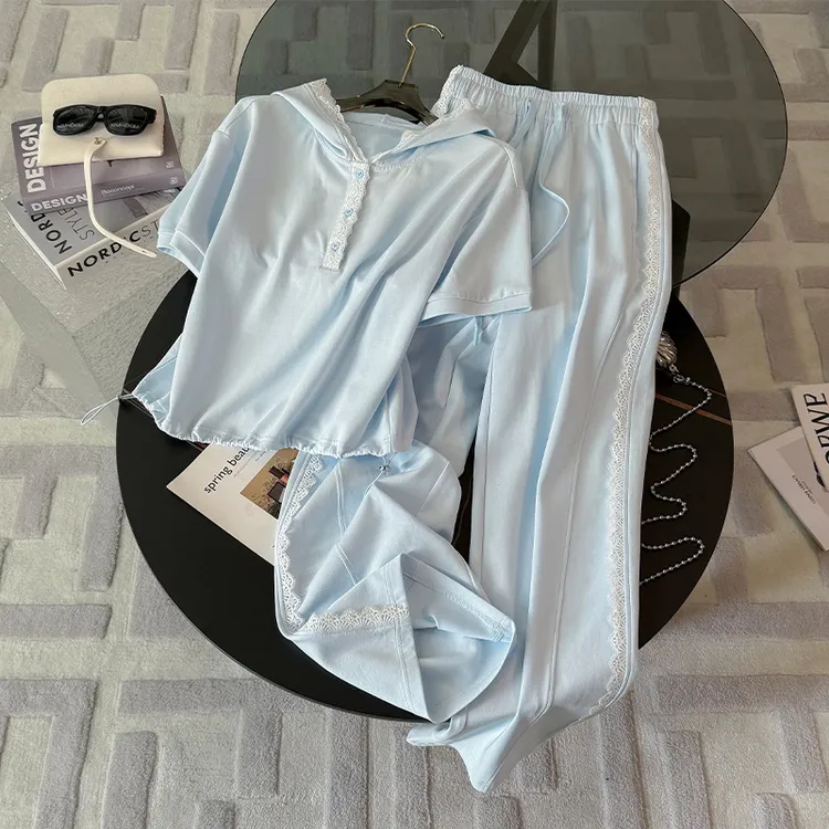 网红爆款休闲运动套装女夏季洋气显瘦修身卫衣高腰阔腿裤两件套潮