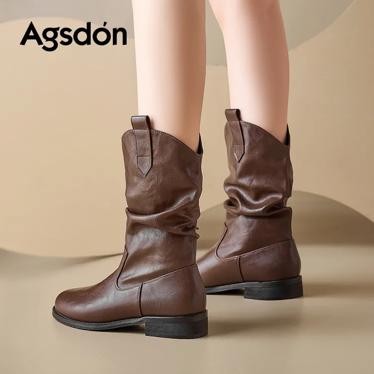 Y奥古狮登棕色短靴女2025新款夏季美拉德堆堆裤管西部牛仔骑士靴Y