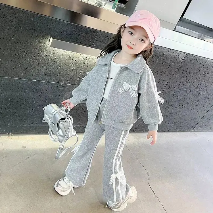 女童秋装蝴蝶结套装2025新款洋气春秋休闲公主儿童宝宝两件套秋季