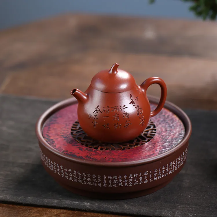 手工紫砂壶宜兴原矿紫砂国风茶壶红皮龙茄瓜中式茶具礼品