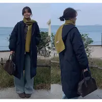 一三良品小个子 深蓝色工装风保暖白鸭绒连帽羽绒服女长款冬T590C