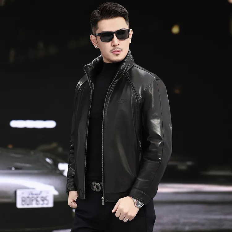 2025秋冬新款头层山羊皮真皮皮衣男立领短款休闲轻薄羽绒加绒外套