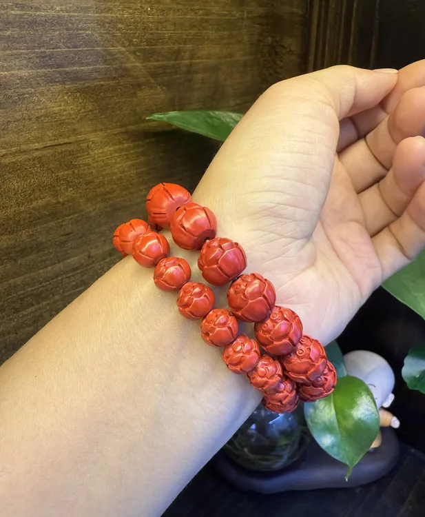 含辰砂工艺品天然朱砂 莲花珠手串工艺品手工编织