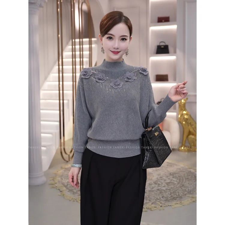 2026秋冬季新款【QQ-1274JR】含绵羊毛慵懒风宽松灰色打底针织毛衣