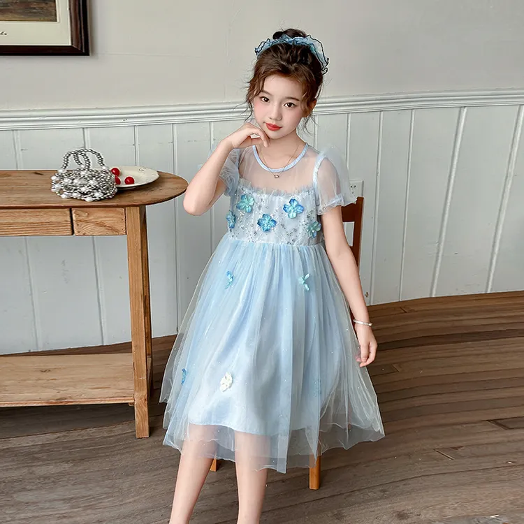 女童连衣裙夏季2025新款儿童洋气表演服公主裙女孩生日礼服纱裙