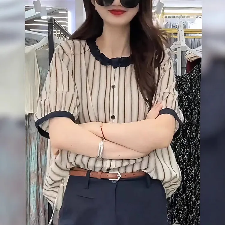 显瘦气质时尚洋气休闲百搭夏季薄款减龄衬衫上衣小衫 法式高级感2