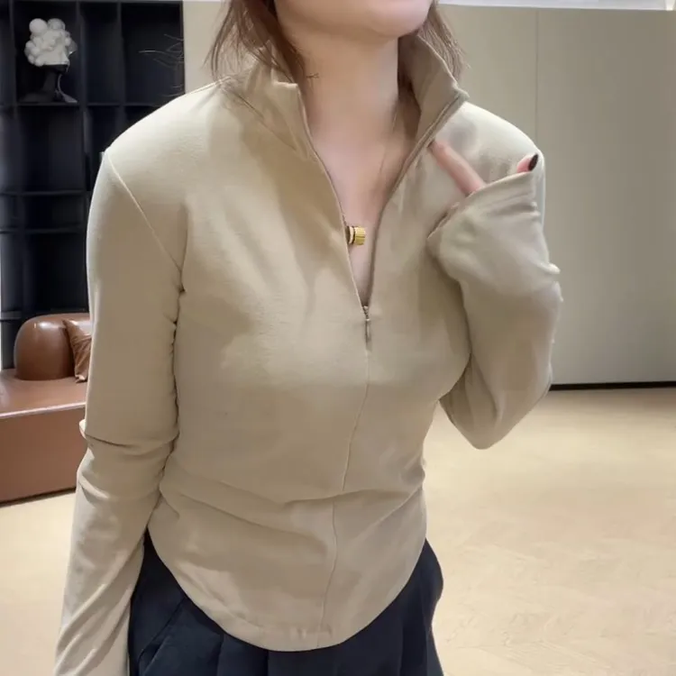 半拉链打底衫女2025新款秋冬修身内搭长袖T恤独特漂亮减龄款上衣