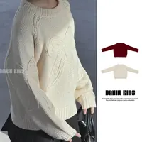 嗒囜【在逃雪公主】软fufu立体蝴蝶结儿童冬季宽松圆领套头针织毛衣