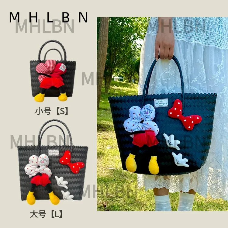 蝴蝶结可爱卡通菜篮子包手工编织大容量草编包塑编沙滩手提女包