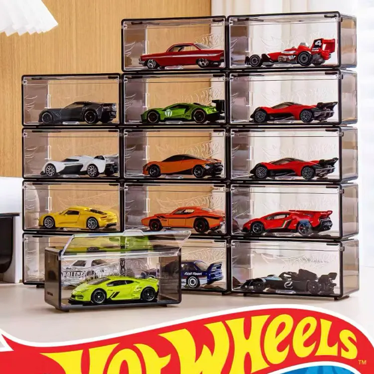 风火轮官方正品防尘展示盒可组合拼装单个玩具汽车车模收纳盒