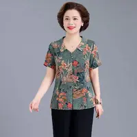 B110中老年妈妈夏装短袖t恤运动服女大码中年人减龄奶奶上衣
