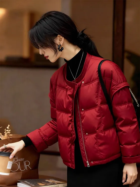 防寒保暖红色无帽夹克棉服女冬2025年新年韩系加厚圣诞面包服外套