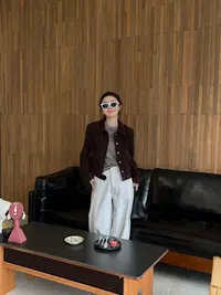 【初禾】秋季新款100山羊皮轻熟风咖色潮流百搭时尚皮衣 YW211