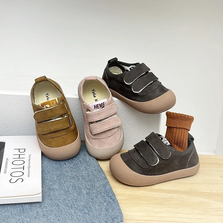 【1189】简约风双排魔术贴绒面帆布鞋低帮春秋男女童韩版软底鞋