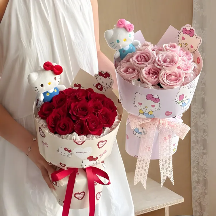 HelloKitty永生花玩偶花束小香风成品仿真玫瑰花送女朋友生日礼物