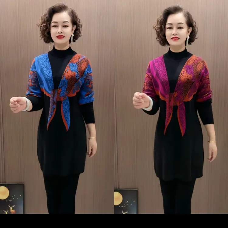 围巾领新款时尚洋气减龄上衣时尚妈妈装