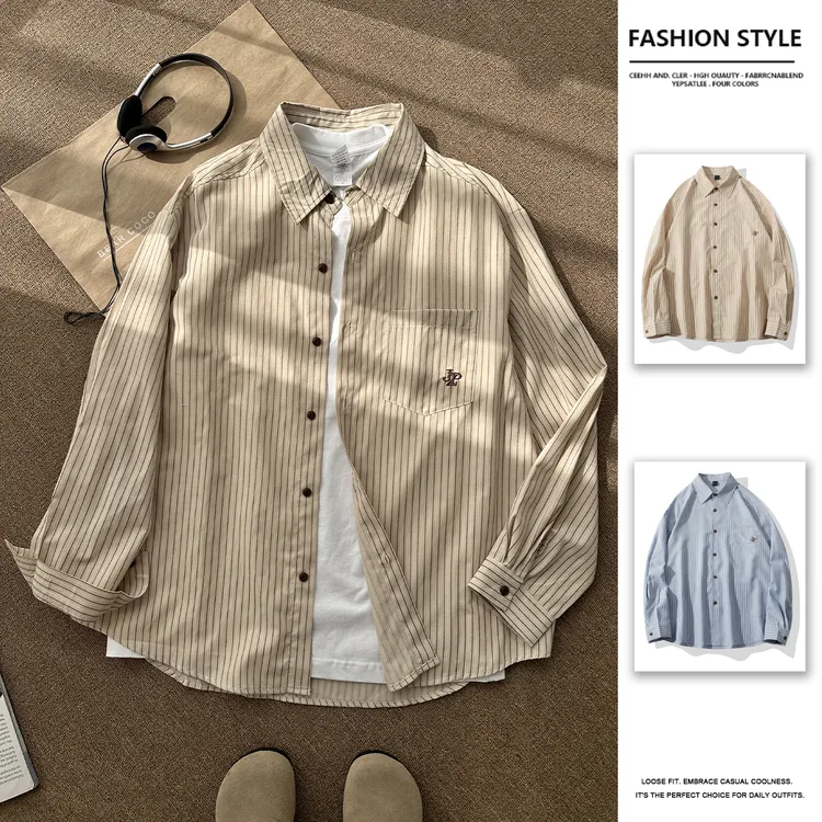 美式条纹春夏防晒复古衬衫女潮牌高级感男装宽松休闲长袖衬衣外套