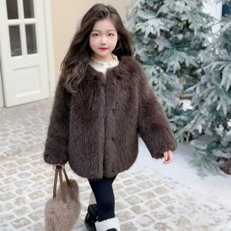 女童仿皮草外套加厚儿童洋气毛毛棉服加绒宝宝保暖时尚童装新款